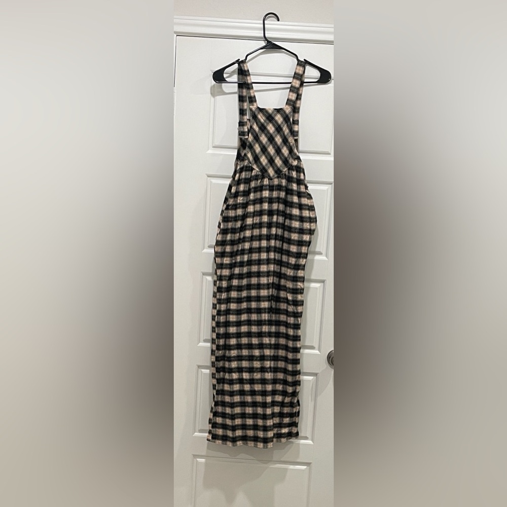 Boutique Jumpsuit Medium Oversized in Soft Brushed Plaid Overalls Wide Leg Kori - Picture 2 of 6